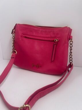 Jessica Simpson Fuchsia Leather Crossbody with Chain Detail